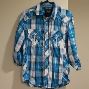 ♡Mens button up shirt plaid medium